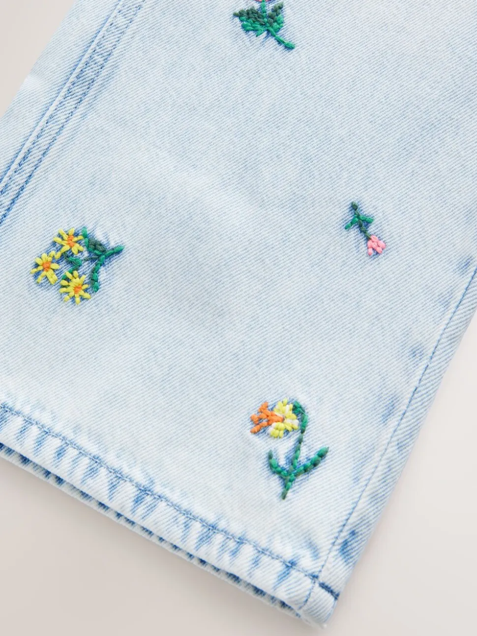 Normaal blauw - Jeans met rechte pijpen en bloemenborduursel (3-16jr)