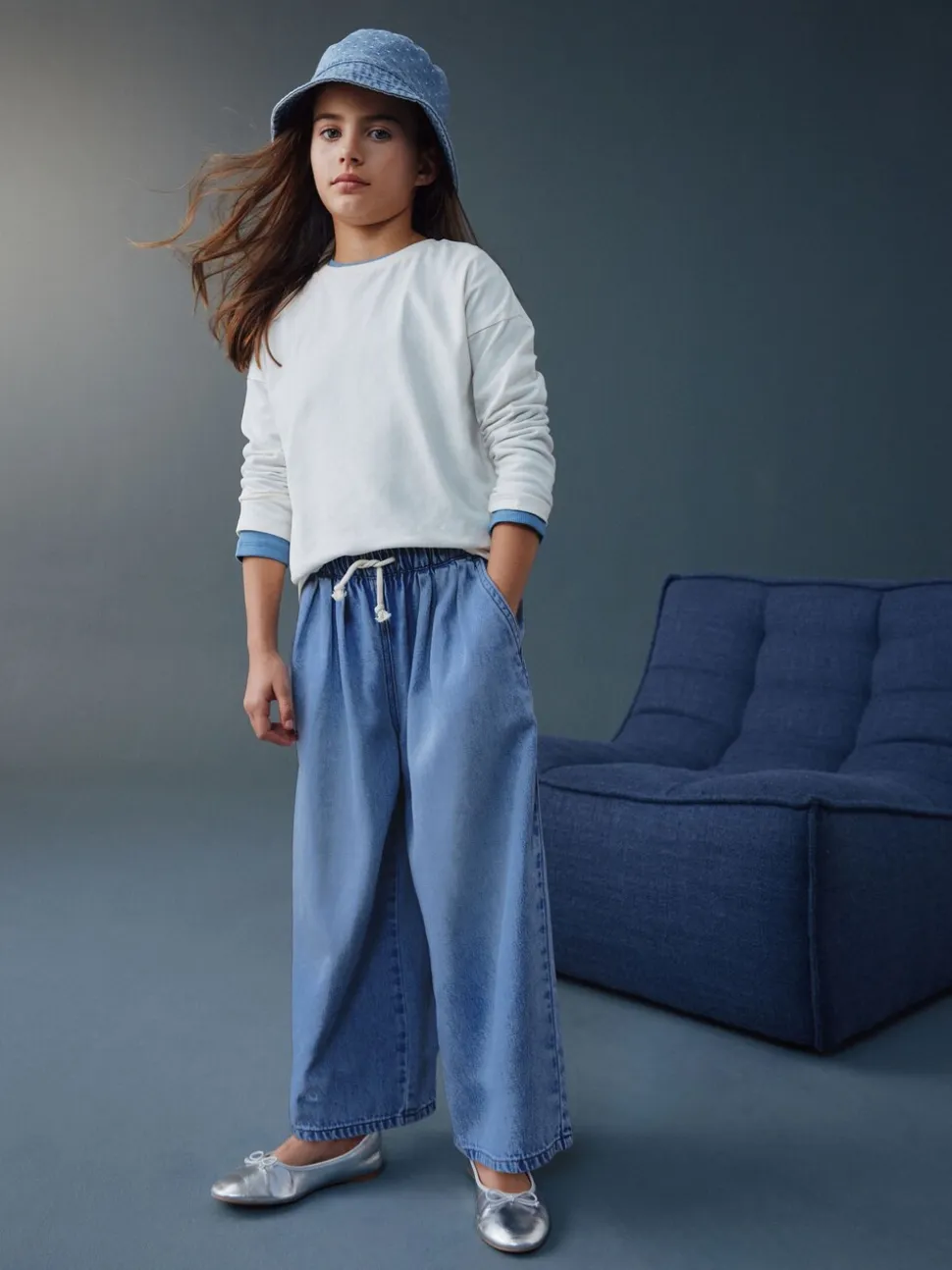 Normaal blauw - Pullon Barrel Jeans (3-16yrs)
