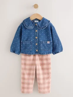 Normaal blauw - Set van denim overhemd en geruite broek (3mnd-7jr)