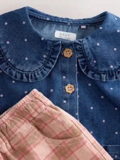 Normaal blauw - Set van denim overhemd en geruite broek (3mnd-7jr)