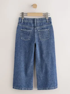 Normaal blauw - Wijde jeans met Bloemenprint en versieringen (3-16jr)