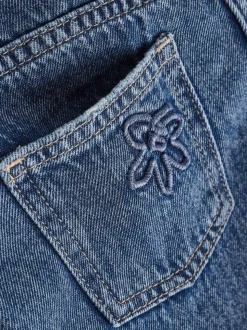 Normaal blauw - Wijde jeans met Bloemenprint en versieringen (3-16jr)