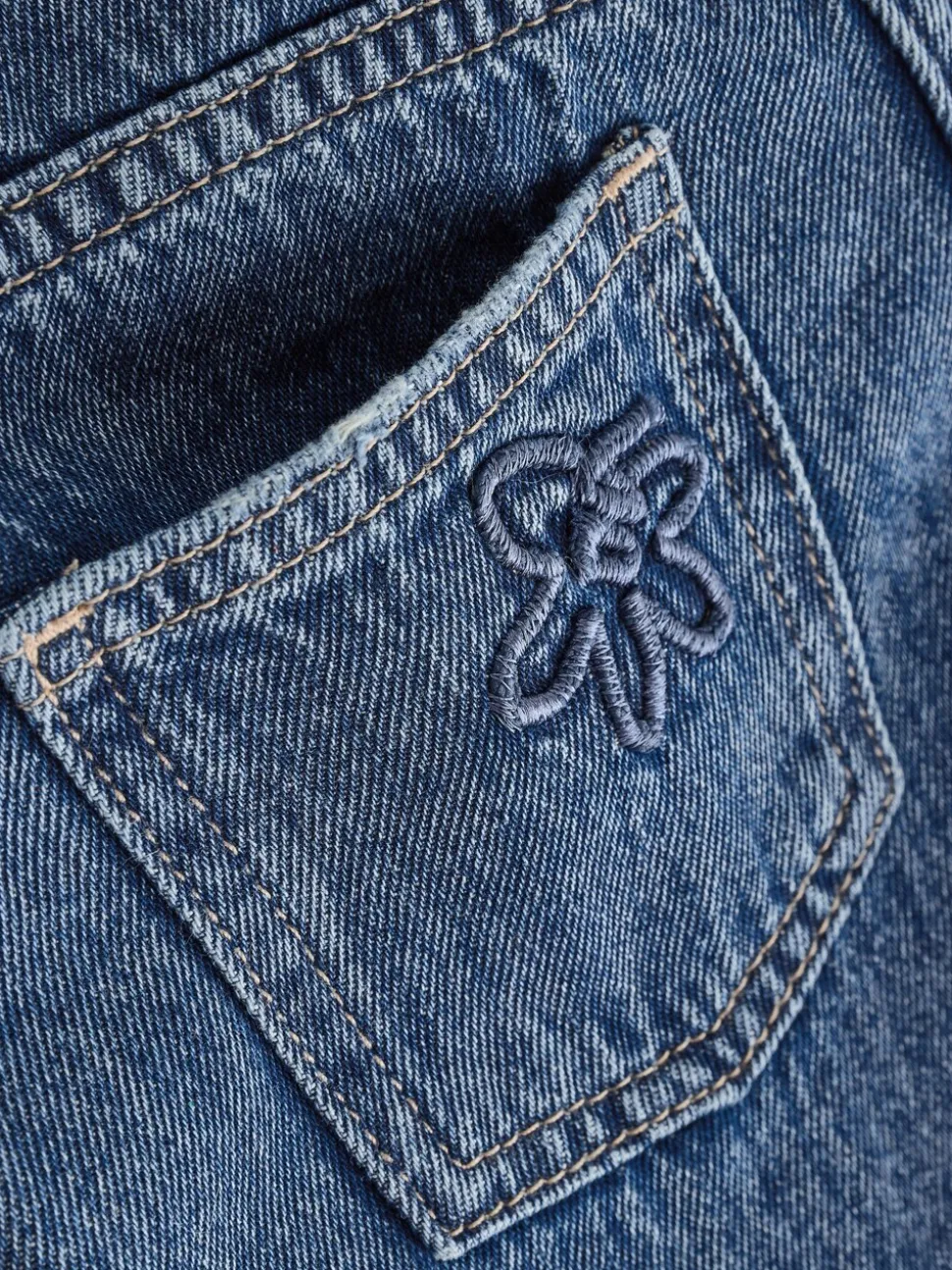 Normaal blauw - Wijde jeans met Bloemenprint en versieringen (3-16jr)