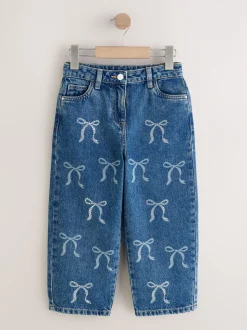Normaal blauw - Wijde jeans met Bloemenprint en versieringen (3-16jr)