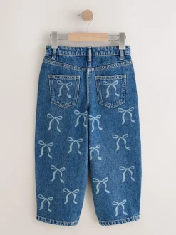 Normaal blauw - Wijde jeans met Bloemenprint en versieringen (3-16jr)