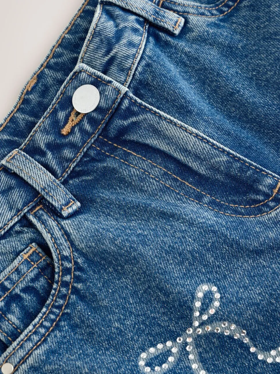 Normaal blauw - Wijde jeans met Bloemenprint en versieringen (3-16jr)