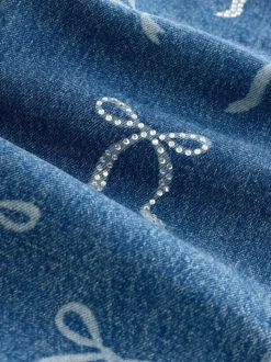 Normaal blauw - Wijde jeans met Bloemenprint en versieringen (3-16jr)