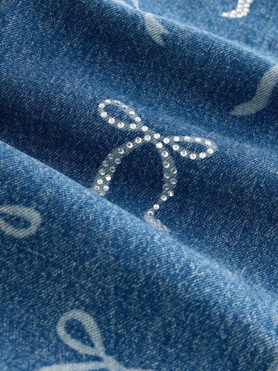 Normaal blauw - Wijde jeans met Bloemenprint en versieringen (3-16jr)