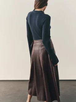 Nothing Ordinary Faux Leather Wrap Midi Kilt Skirt