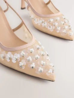 Nude Embellished - Forever Comfort® Spitse Mesh Slingback Hakken