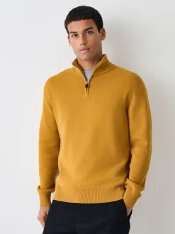 Okergeel - Effen - Regular fit 100% katoenen premium trui met korte rits