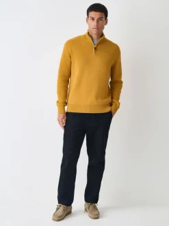 Okergeel - Effen - Regular fit 100% katoenen premium trui met korte rits