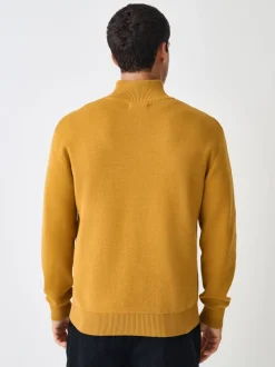 Okergeel - Effen - Regular fit 100% katoenen premium trui met korte rits