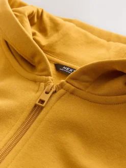 Okergeel - Effen hoodie met doorlopende rits (3-16 jr)