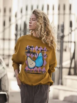 Olijfgroen - Cotton Rich Fruit Art Graphic Longsleeve Crewneck Sweatshirt
