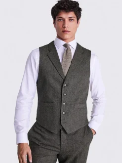 Olijfgroen - MOSS Tailored Herringbone Suit Waistcoat