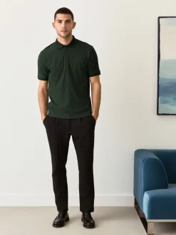 Olijfgroen - Normale Pasvorm - Net jacquard poloshirt
