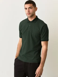 Olijfgroen - Normale Pasvorm - Net jacquard poloshirt