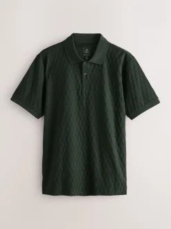 Olijfgroen - Normale Pasvorm - Net jacquard poloshirt