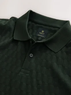 Olijfgroen - Normale Pasvorm - Net jacquard poloshirt