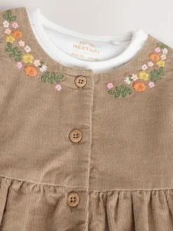 Olijfgroen geborduurd - Set van corduroy pinafore, bodysuit met lange mouwen en maillot voor baby's (0mnd-2jr)