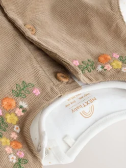 Olijfgroen geborduurd - Set van corduroy pinafore, bodysuit met lange mouwen en maillot voor baby's (0mnd-2jr)
