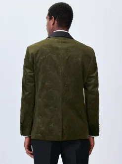 Olijfgroene Paisley - Normale Pasvorm - Fluwelen blazer met patroon