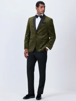 Olijfgroene Paisley - Normale Pasvorm - Fluwelen blazer met patroon