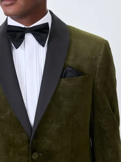Olijfgroene Paisley - Normale Pasvorm - Fluwelen blazer met patroon