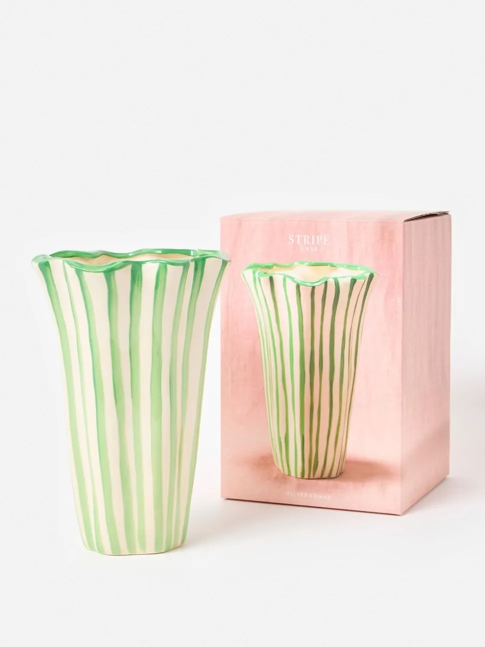Oliver Bonas & White Striped Ceramic Vase