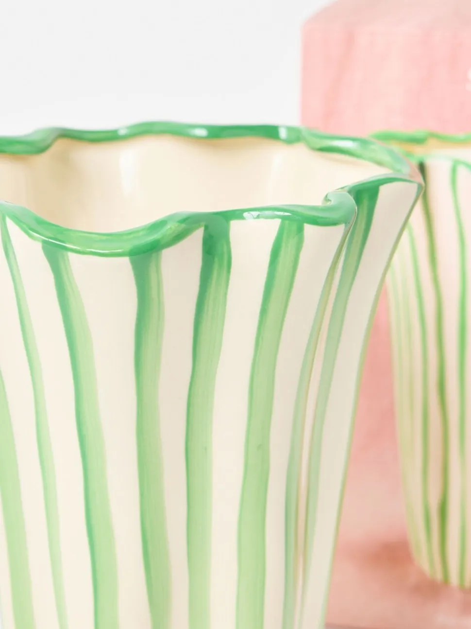 Oliver Bonas & White Striped Ceramic Vase