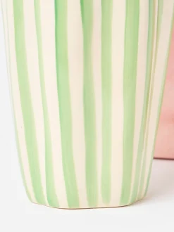 Oliver Bonas & White Striped Ceramic Vase