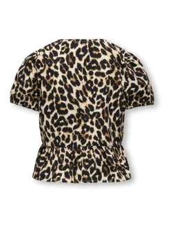 ONLY KIDS Leopard Print Puff Sleeve Bow Black Blouse