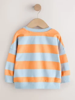 Orange & Blue Stripe - Sweatshirt met ronde hals en all-over print (3 mnd - 7 jr)