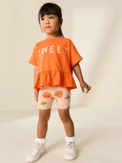 Orange Strawberry - Set van top met korte mouwen en short (3 mnd-7 jr)