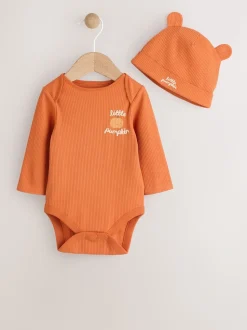 Oranje - Baby bodysuit met Lange mouwen en mutsje voor Halloween Set