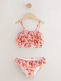 Oranje fijn gebloemd - Bikini met ruches (3-16jaar)