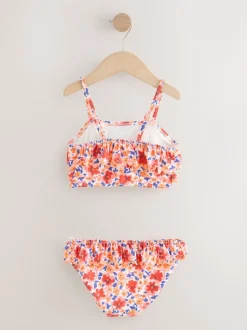 Oranje fijn gebloemd - Bikini met ruches (3-16jaar)