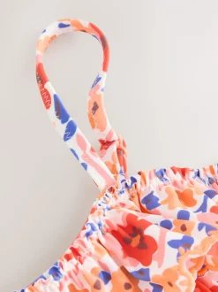 Oranje fijn gebloemd - Bikini met ruches (3-16jaar)