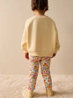 Oranje fijn gebloemd - Ribbed Leggings (3mths-7yrs)