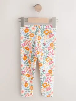 Oranje fijn gebloemd - Ribbed Leggings (3mths-7yrs)