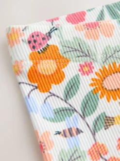 Oranje fijn gebloemd - Ribbed Leggings (3mths-7yrs)