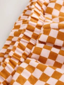 Oranje met dambordmotief - Broek met wijde kortere pijpen (3mnd -7jr)