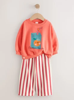 Oranje 'Squeeze the Day' - Set van sweatshirt en broek met wijde pijpen (3mnd -7jr)