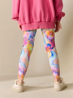 Oranje/blauw gebloemd - Legging (3-16 jr)