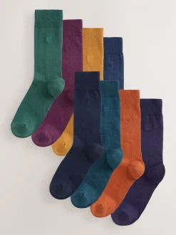 Oranje/groen/blauw - Verpakking van 8 - Frisblijvende sokken met borduursel