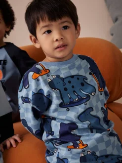 Oranje/marineblauwe met dinosaurusprint - Verpakking van 3 oversized pyjama's 3 (9mnd -10jr)