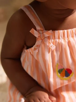Oranje/wit gestreept - Baby 100% katoenen geweven bretelbroeken (0mnd -3jr)