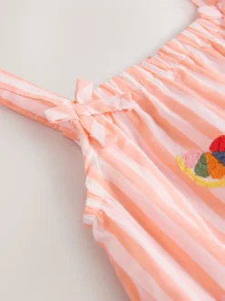 Oranje/wit gestreept - Baby 100% katoenen geweven bretelbroeken (0mnd -3jr)