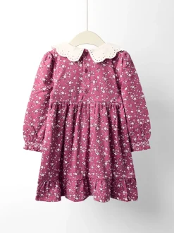 Oudroze met bloemenprint - JoJo Maman Bébé Smocked Jersey Dress with Broderie Collar